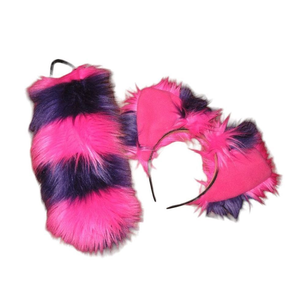 Cheshire Cat Costume Pink and Purple Ears, Tail, and Suspenders